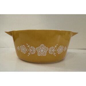 Vtg Pyrex Butterfly Gold 2.5qt Casserole Dish 475 Original 1972 Pattern, Yellow